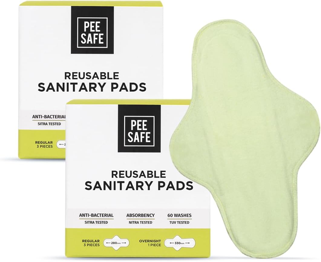 Pee Safe Reusable Sanitary Pads For Women | Anti-Bacterial | Superb Absorbency | Lasts Up To 60 Washes | 6 Regular+2 Overnight Pad | Skin Friendly | Comfortable & Easy TO Use | Pack of 8