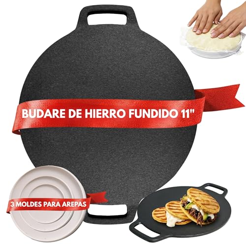 11 Inch Cast Iron Arepa Griddle with Molds