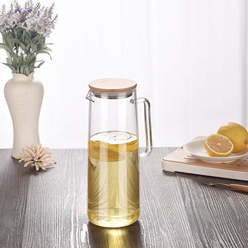 Cupwind Borosilicate Glass Hot/Cold Water Carafe Pitcher Wooden Infuser Lid 50 oz Explosion-Proof - Thumbnail 2