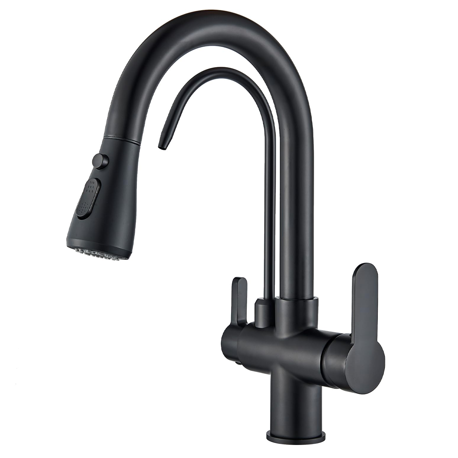Grifo de Cocina 3 Vías Ósmosis Acero Inoxidable Negro Giratorio 360° Ducha Extraíble