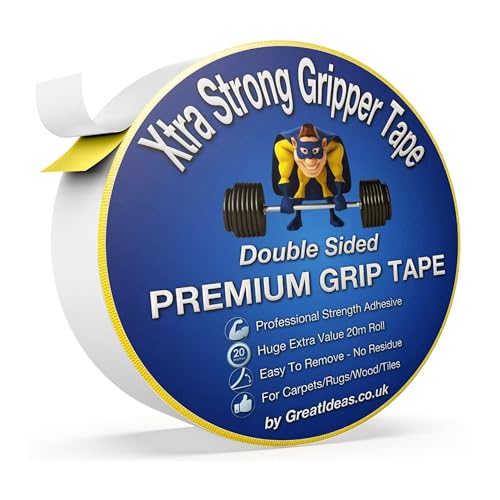 ATEK Double Sided Carpet Adhesive Tape 20Mx 21mm, Heavy Duty Extra Strong Gripper Rug Anti Slip Super Grip Tape for Multi Surfaces Laminated and Wooden Floors Stop Rug Sliding Tile Mats (1)