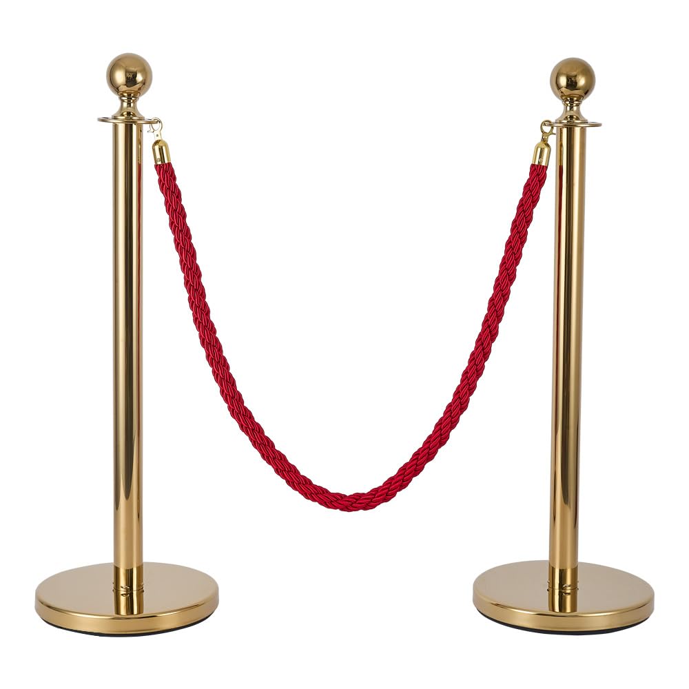 Elegante poste de barrera VIP con cuerda de terciopelo rojo – Soporte de acero inoxidable de alta calidad para eventos, eventos, entradas, clubes, hoteles, galas, bodas y ferias (G2)