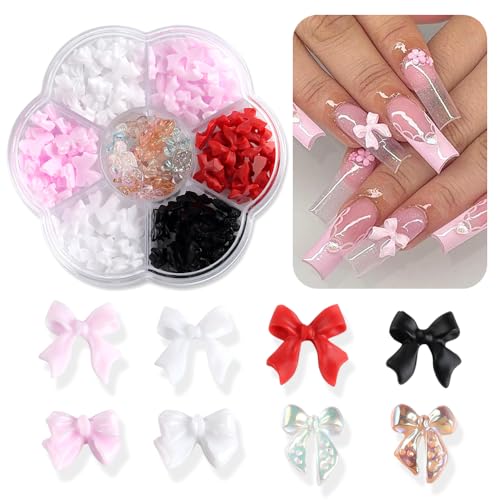 3D Colorful Bow Nail Charms, Pink White Red Black Aurora Bowknot Resin Ribbon for Acrylic Nails, Cute Nail Jewels DIY Crafts Nail Art Decoration Accessories