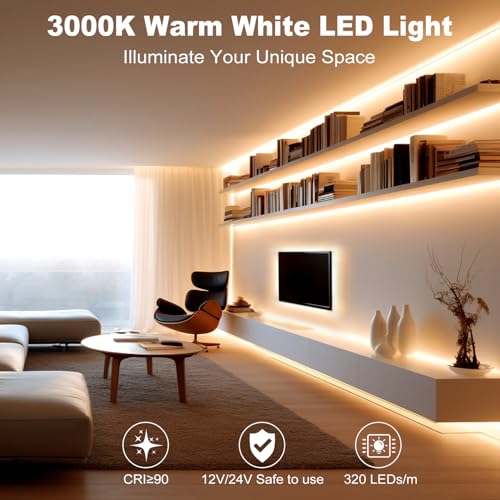 COB-LED-Strip-Lights164ft-Ultra-Bright-LED-Light-Strip-24V-Dimmable-3000K-Warm-White-COB-Light-StripHand-Wave-ActivatedLED-Tape-Light-for-DIY-TV-CabinetWardrobe-Bedroom-KitchenChristmas