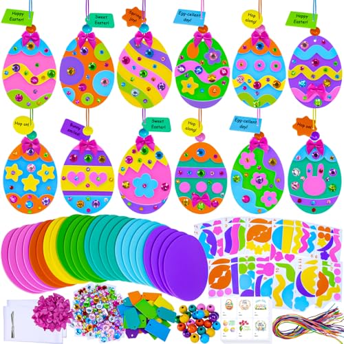 Cadeaux de fête Pâques : lot 24 kits de bricolage œufs et autocollants