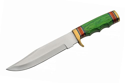 Miniatura 2 de SZCO Supplies 203460 Cuchillo de caza al aire libre con mango de madera con funda de cuero, verde, 12.75 pulgadas de longitud