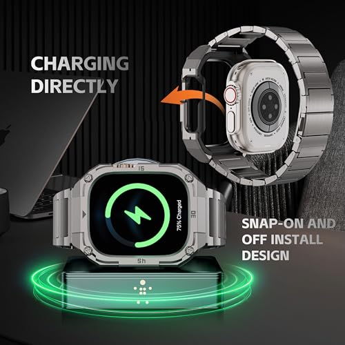 Mechanical Metal Watch Case with Band Compatible with Apple Watch Series 11/10 46mm Band,Rugged Military Stainless Steel Protective Bumper Cover,Tough Business iwatch Band Strap for Men,Titanium by PanPinnacle - Image 5