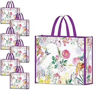 NymphFable 6 Pack Grocery Bags Reusable Purple Flowers Shopping Bags Washable Foldable Large Tote Bag