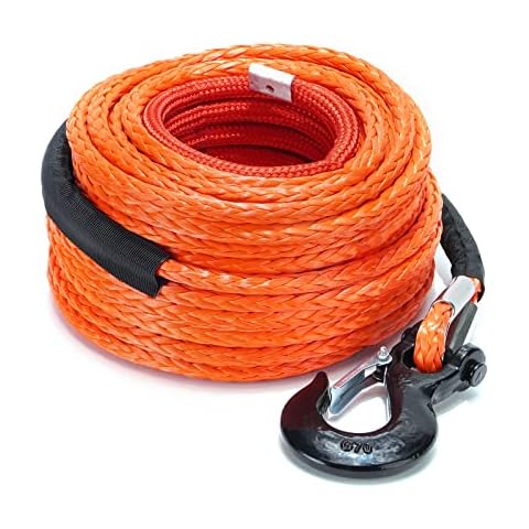 SPARKWHIZ Synthetic Winch Rope Cable Kit: 1/2" x 100 ft 32000lbs Winch Line Cable with Protective Sleeve + Winch Hook for 4WD Off Road Vehicle Truck SUV UTV ATV Cover