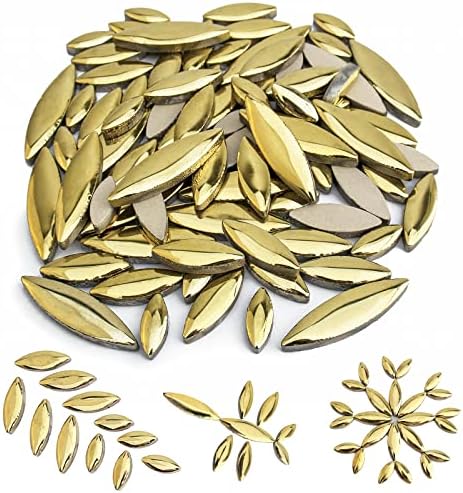 Youway Style Ceramic Mosaic Tiles for Crafts, Petal Shape Golden Mosaic Ceramic Tiles for Mosaic Table Decor,DIY Mosaic Kits(3 Sizes,7oz)