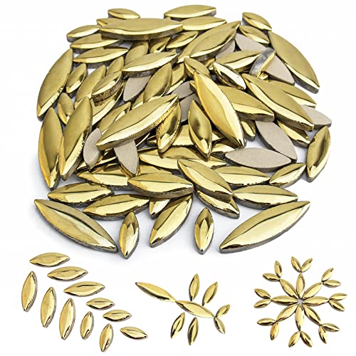 Youway Style Ceramic Mosaic Tiles For Crafts, Petal Shape Golden Mosaic Ceramic Tiles For Mosaic Table Decor,Diy Mosaic Kits(3 Sizes,7Oz) #TOP19