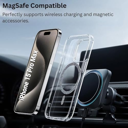 Image of AIBEX Back Cover Case Compatible with iPhone 15 Pro Max | Glitter Ring Cute Shiny Colorful Bling Case (Compatible with Magsafe) | Transparent PC+TPU Glossy Shiny Cover for Girls & Women - Black