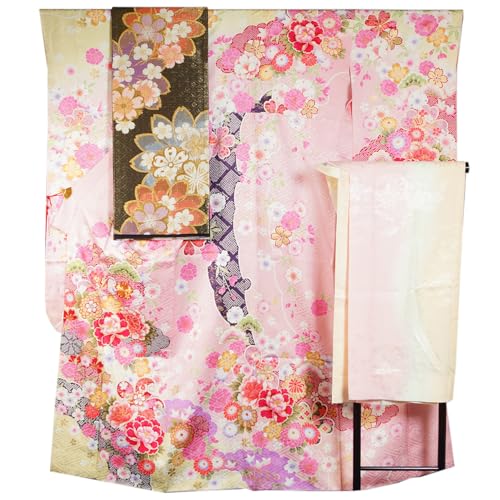 振袖セット 振袖・袋帯・長襦袢 3点 セット きものやまと Lサイズ 雪輪・雲取に百花模様 刺繍 金箔 振袖 中古 振袖 長襦袢 帯 踊り着物 カラオケ 販売 着物 セット リサイクル 振袖 リサイクル着物 正絹 成人式 アウトレット 購入 - ノーブランド品 - 商品画像