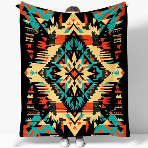Kuscheldecke Flanell Decke Geometrische Indianische Muster 220 x 240 cm 3D Drucken Flauschig Weich Warm Microfaser Plüsch Wohndecke Fleecedecke Tagesdecke Decke für Sofa und Bett