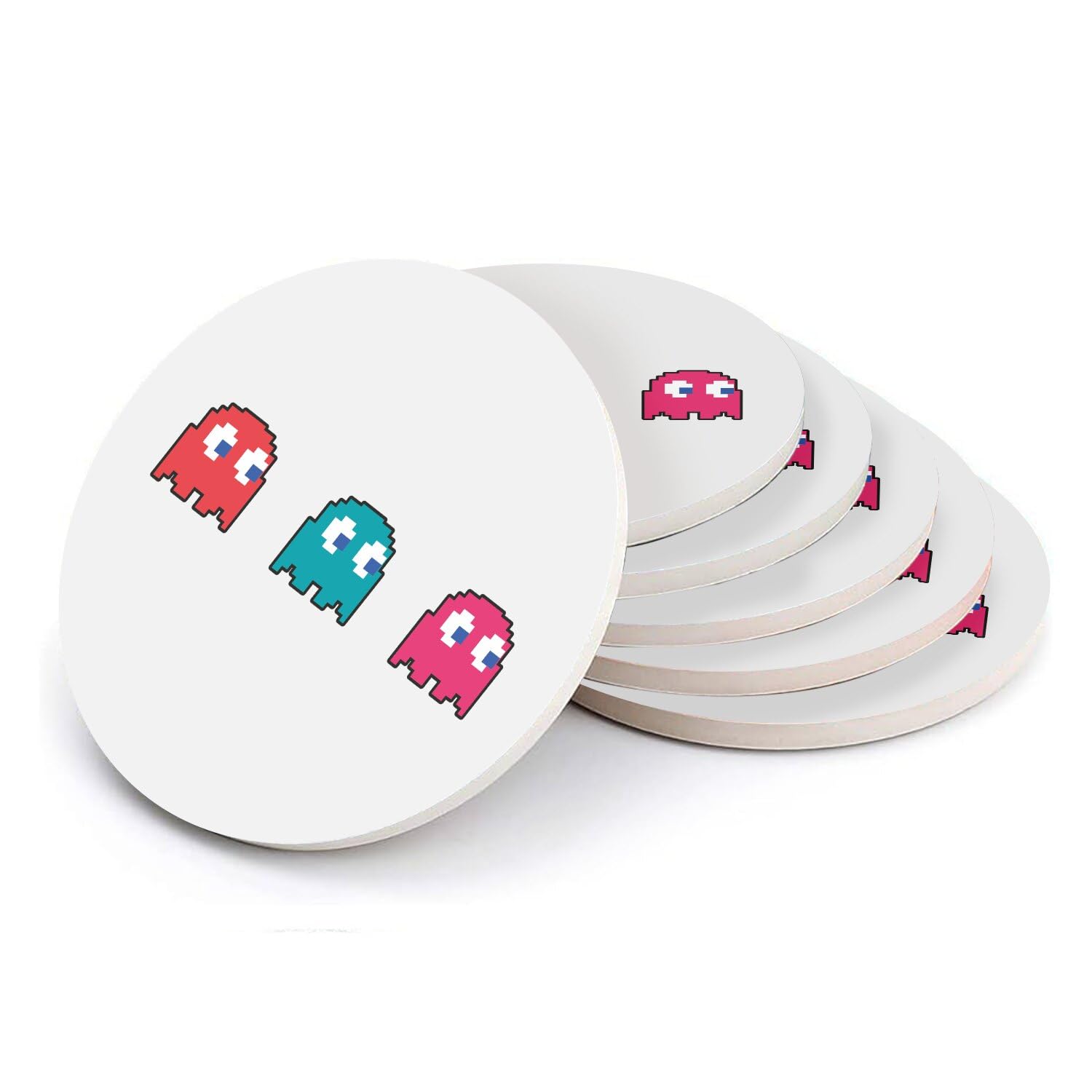Sous-verres en céramique fantômes pixel pour cadeau geek nostalgique