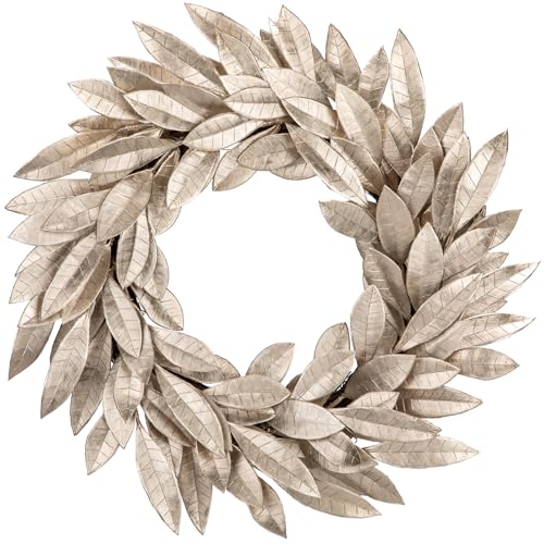 Artificial Champagne Gold Bay Leaf Wreath - 16 Inch Laurel