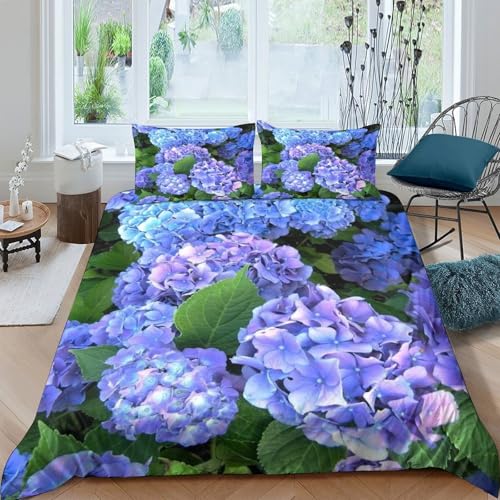 kaiyun Bigleaf Hydrangea Bedding Set Microfibre 3 Piece Duvet Cover Set for Kids Teens Adults Printed Comforter Cover 3D with Pillowcase King（220x240cm）
