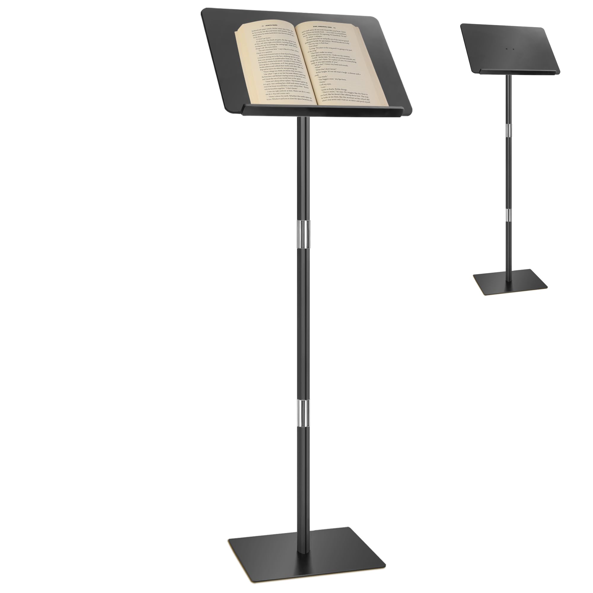 Podium Stand, Lecterns & Podiums, Acrylic Adjustable Angles with Metal Base, Podium for Church, Weddings, Classroom, Speech, 16" L x 12" W x 42.5" H (Black)