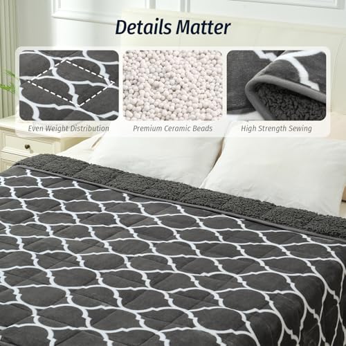 Wemore Sherpa Fleece Weighted Blanket for Adult, 20 lbs Dual Sided Cozy Fluffy Heavy Blanket, Ultra Fuzzy Throw Blanket with Soft Plush Flannel Top, 60 x 80 inches, Morocco Grey on Both Sides