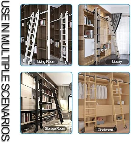 Retractable Rolling Ladder Hardware Kit with Brakes, Carbon Steel Sliding Track for Indoor Library, Home Study, 16.4ft (500cm) - Durable & Easy to Install