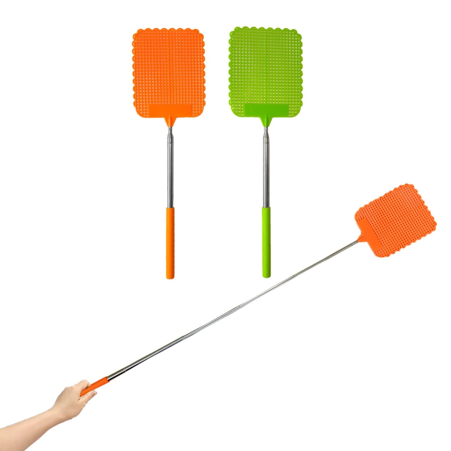 JZK 2x Scacciamosche telescopiche estensibili con manico lungo, plastica racchetta a mano per mosche acchiappa-mosche manuale per interni ed esterni, scaccia insetti per vespe/insetti