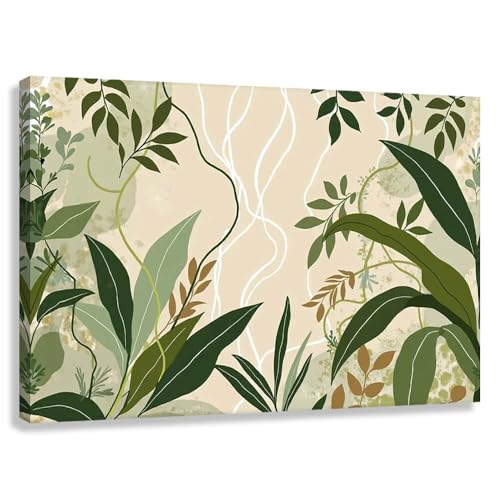 Novup Botanical Wall Art – Leaf Pattern Canvas Print Decor