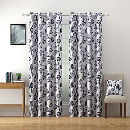 Image of Swayam 90% Blackout Polyester Window Curtain for Living Room & Bedroom | 5 Feet | Room Darkening Curtain with Eyelets | Pack of 2 | Tree Design - White