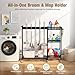 Beolisave Broom Holder with Cleaning Supplies Organizer, Cleaning Utility Cart on Wheels, 10 Clips & 7 Hooks, 3-Tier Shelves, Broom Closet Storage Cabinet with Cleaning Caddy for Home Commercial Use