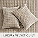 RECYCO Luxury Velvet Quilt Set King Size Bedding Sets, Ultra Soft Velvet Comforter Set, Lightweight Channel Box Stitch Oversized Bedspread Coverlet for All Season, with 2 Shams, Urban Taupe