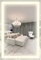 Espelho Retangular Com 3 Tons de LED - Grande de parede moderno jateado lapidado decorativo com iluminação e Botão Sensor touch screen (3 cores de Luz - LED QUENTE, NEUTRO E FRIO) (60x80cm)