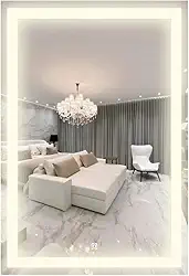 Espelho Retangular Com 3 Tons de LED - Grande de parede moderno jateado lapidado decorativo com iluminação e Botão Sensor touch screen (3 cores de Luz - LED QUENTE, NEUTRO E FRIO) (60x80cm)