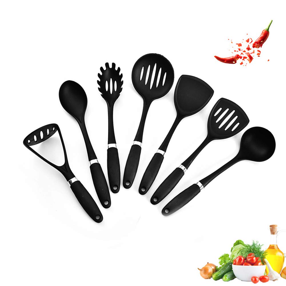 Ustensiles de cuisine en nylon 7 pièces, ensemble d'outils de cuisine, accessoires de cuisine pratiques avec poignée ergonomique, joli ustensile de cuisine