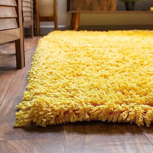 Image of Solid Fluffy Rugs and Carpet for Hall and Drawing Room 5x7 Feet Yellow Color