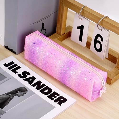 Image of Pencil Pouch Glitter, Pencil Case, Portable Pen Bag with Zipper, Storage Bag, Travel Accessories Bags, Makeup Brush Holder, for Study and Daily Work (Pink purple)
