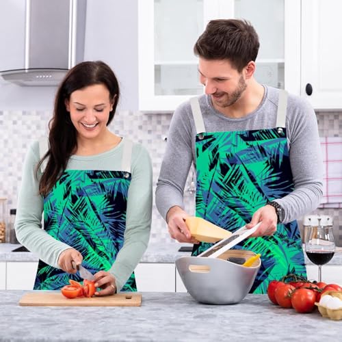 Lot de 2 tabliers de cuisine motif palmier tropical avec broches