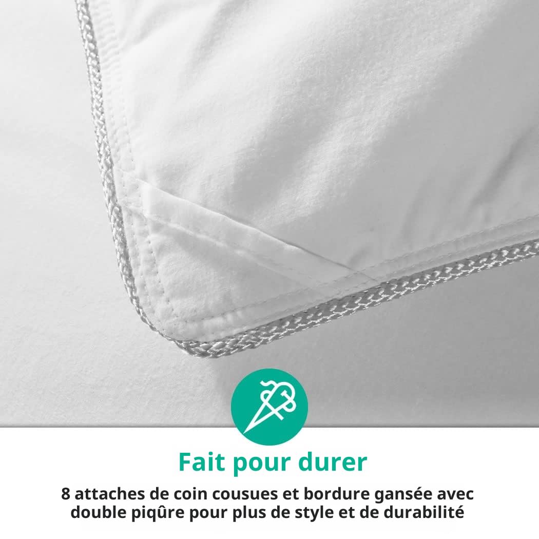 APSMILE 4 Saisons Couette en Plumes et Duvet d'oie 220x240 cm, Ultra-Soft Hotel Collection, Naturelle Chaude pour lit 2 Personnes, 8 Onglets d'angle (Blanc)