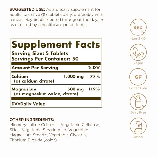 image for Solgar Calcium Magnesium Citrate - 250 Tablets, Pack of 2 - Non-GMO, V