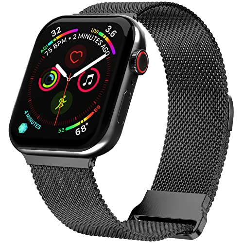 TINICR Armband Kompatibel mit Apple Watch Armband 45mm 44mm 42mm 41mm 40mm 38mm, Mesh Edelstahl Metall Armbänder mit Einstellbar Magnetschloss für iWatch Serie 7 SE 6 5 4 3 2 1(42mm/44mm/45mm,Schwarz) Cover