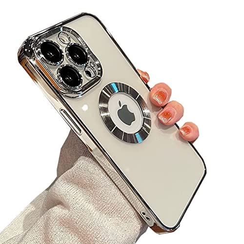 Zxdk Logo View Case For Iphone 14 Promax,With Camera Lens Protector, Soft Slim Ultrathin Plating Transparent For Women Men, For Iphone 14 Pro Max Phone Case Cover (Silver) #TOP21