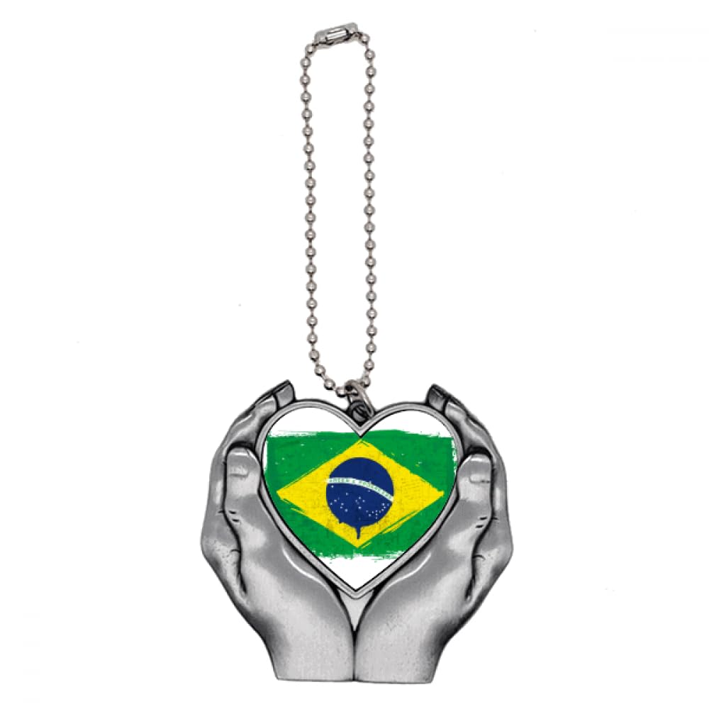 no/no Hand-painted Brazil Flag Brazil Car Keychain Heart Pendant Ornament Charm