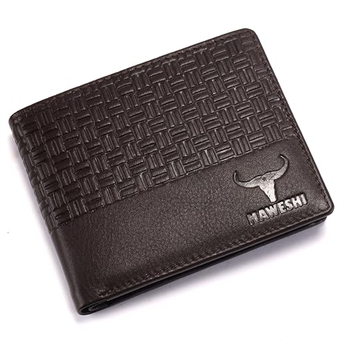 MAWESHI Cartera de piel auténtica para hombre, cartera plegable con bloqueo RFID, hecha a mano, múltiples ranuras para tarjetas de crédito/débito, Marrón B, 4.5 Inches, Casual