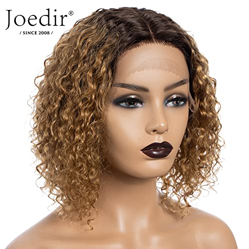 Joedir Short Curly Bob Wig Kinky Curly Lace Front Wigs for Woman Jerry Curl Human Hair Wig Pre Plucked Hairline with Baby Hair(Ombre Light Gold) - Image 2