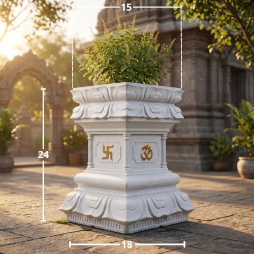 Image of YUCCABE ITALIA FOXB Tulsi Planter Stylish German Polymer Square Pot Suitable for Outdoor and Indoor Use (Marble White, 24 Inch)