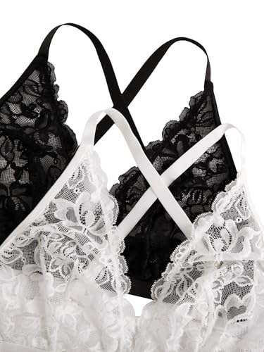 Image of MakeMeChic Women's Plus Size Lace Bralette Front Closure Bras Wireless Deep V Triangle Sexy Lace Bra