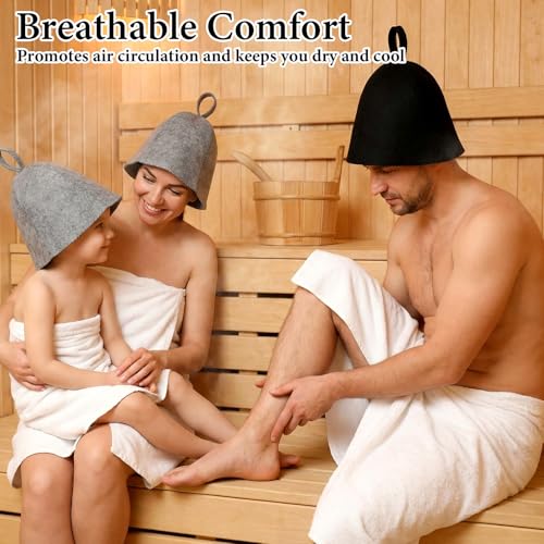 JJUNW 2 Stück Saunahüte, Filz Sauna Hut, Saunamütze Damen Filzhut Hut Filz-Saunahut Duschhaube Filzkappe Saunakappe Filzkappe Hat Lustig Mütz für Dampfzimmer Frauen und Männer(Schwarz + Grau)