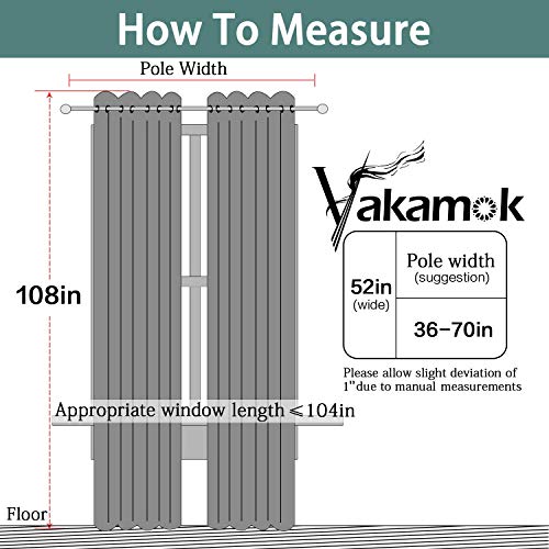 Image of Yakamok Gray 100% Blackout Curtains Energy Saving Thermal Insulated 2 Thick Layers Completely Blackout Drapes with Black Liner for Bedroom (52Wx108L, Grey, 2 Panels)