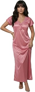 Deeva Collections Women's Luxurious Satin V-Neck Maxi Nighty | Soft Silky Lace Night Gown for Sleep & Loungewear | Sexy Ni... Price In India