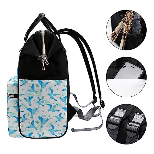 Watercolor-Hummingbirds-Diaper-Bag-Portable-Backpack-Mommy-Bag-Travel-Shoulder-Daypack-for-Outdoor-Working-Beach