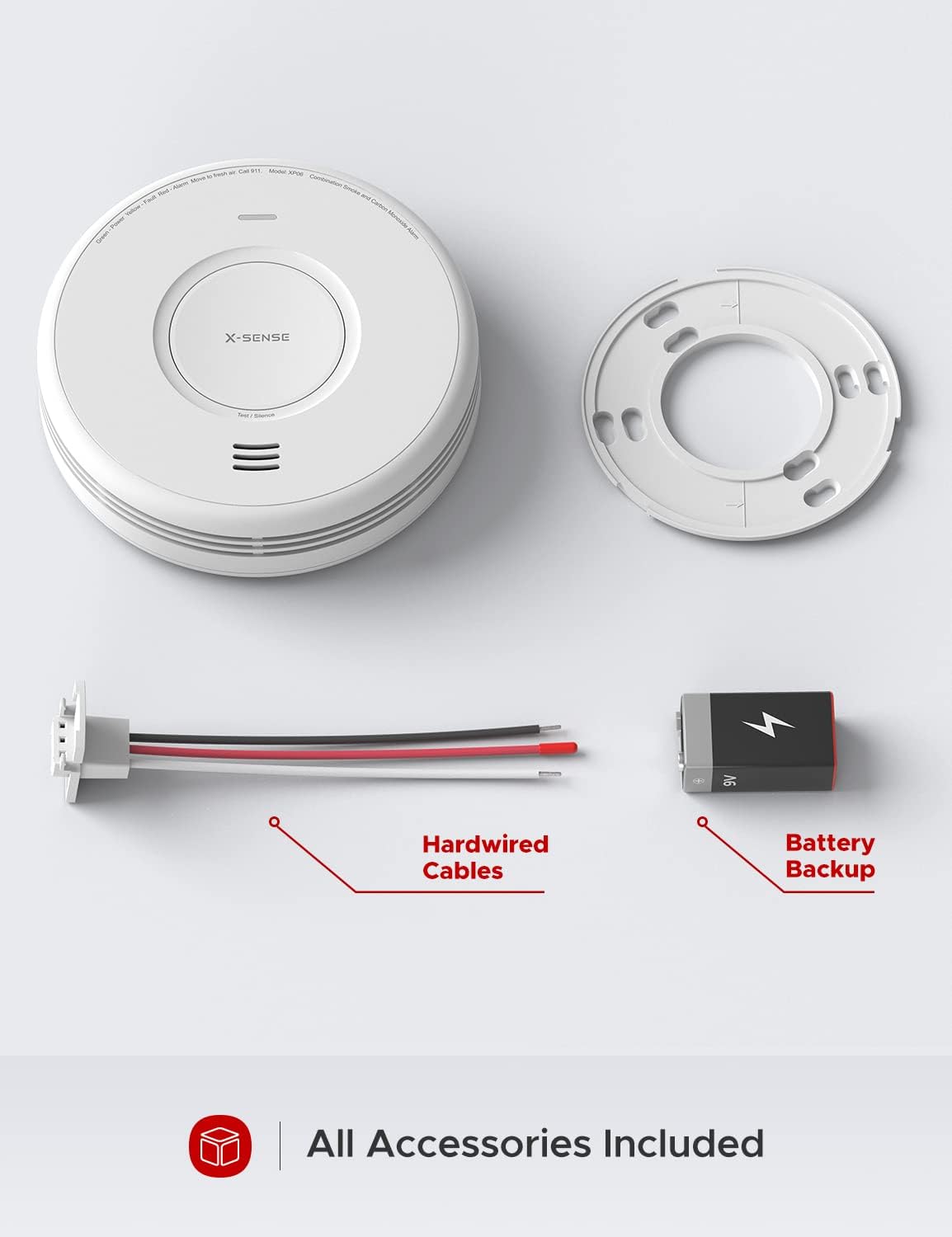 X-Sense AC Hardwired Combination Smoke and Carbon Monoxide Detector, Hardwired Interconnected Smoke and CO Detector Alarm with Replaceable Battery Backup, XP06, 3-Pack - - 