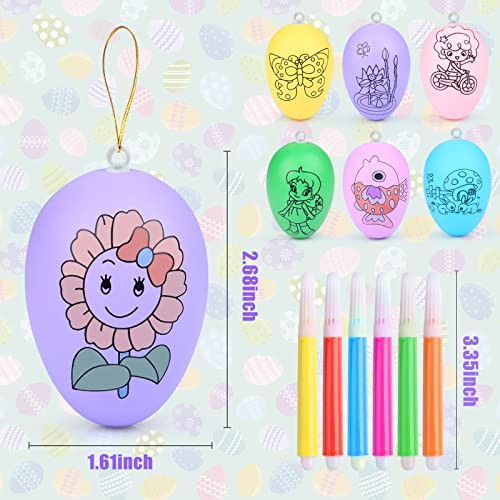 Auney 12 Pcs Easter Hanging Eggs,Egg Painting Toy With 12 Markers,Colorful Easter Eggs Decorating Kit Hand-Painted Hanging Ornaments For Easter Tree Basket Decor #TOP1